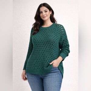 Torrid Green Open-Knit Lightweight Sweater Women’s Size 1 Plus Size. Casual Chic